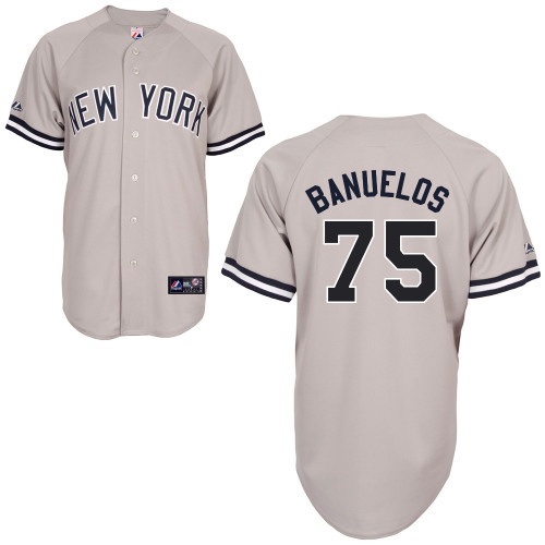 Manny Banuelos #75 MLB Jersey-New York Yankees Men's Authentic Replica Gray Road Baseball Jersey - Click Image to Close